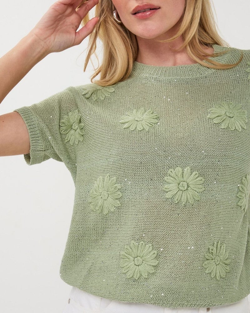 Sweater embroidery flowers Groen Sweater embroidery flowers Groen