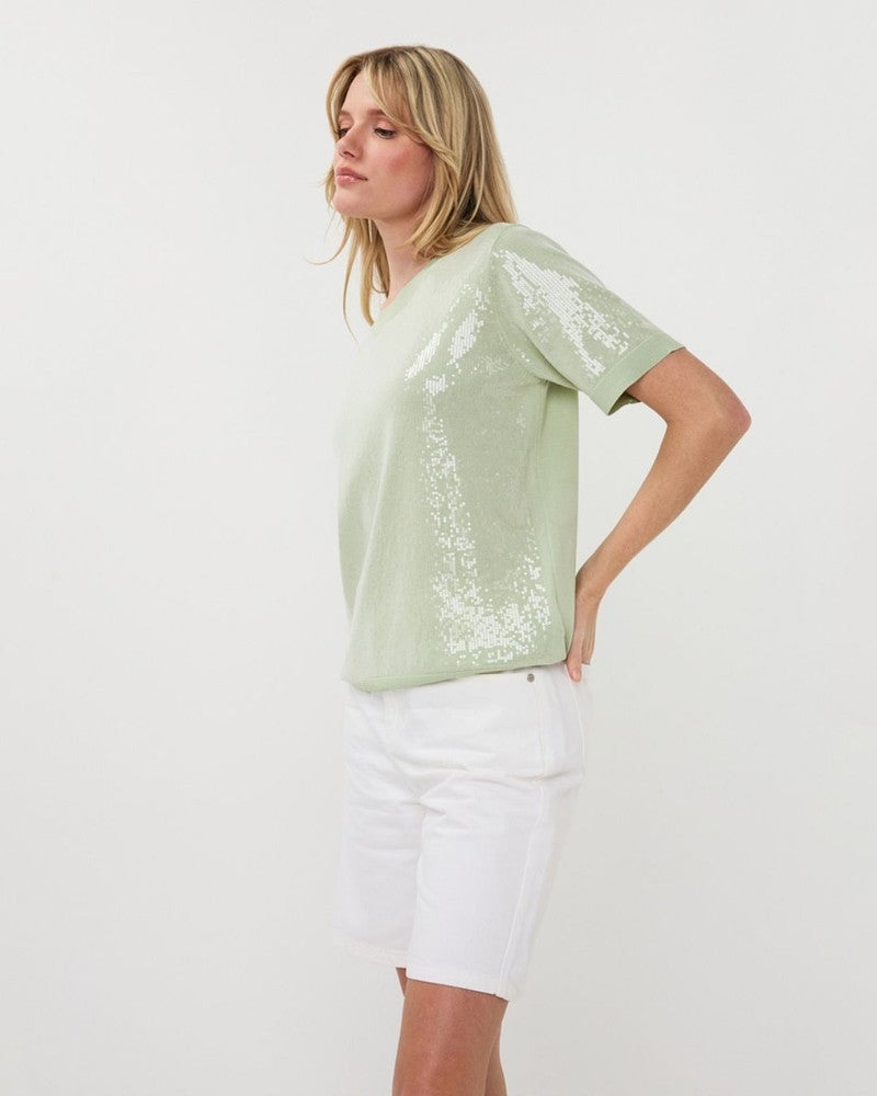 Sweater sequins s/slve Groen Sweater sequins s/slve Groen