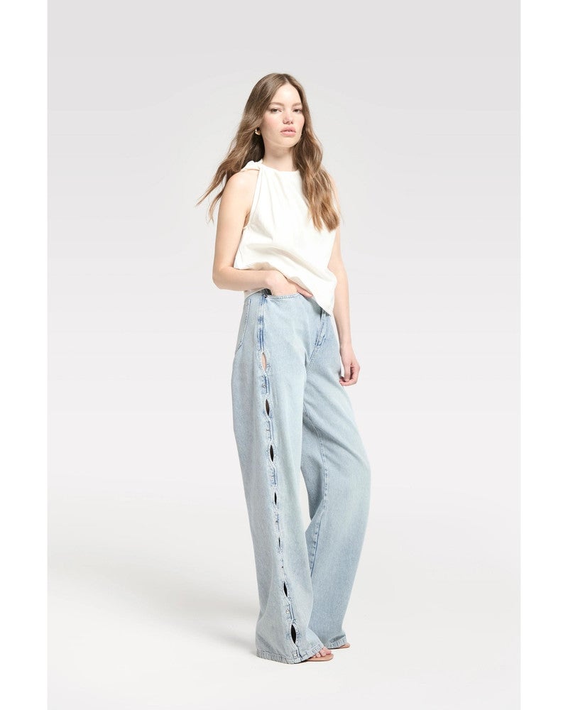 Straight Jeans With Open Side Detail Blauw Straight Jeans With Open Side Detail Blauw