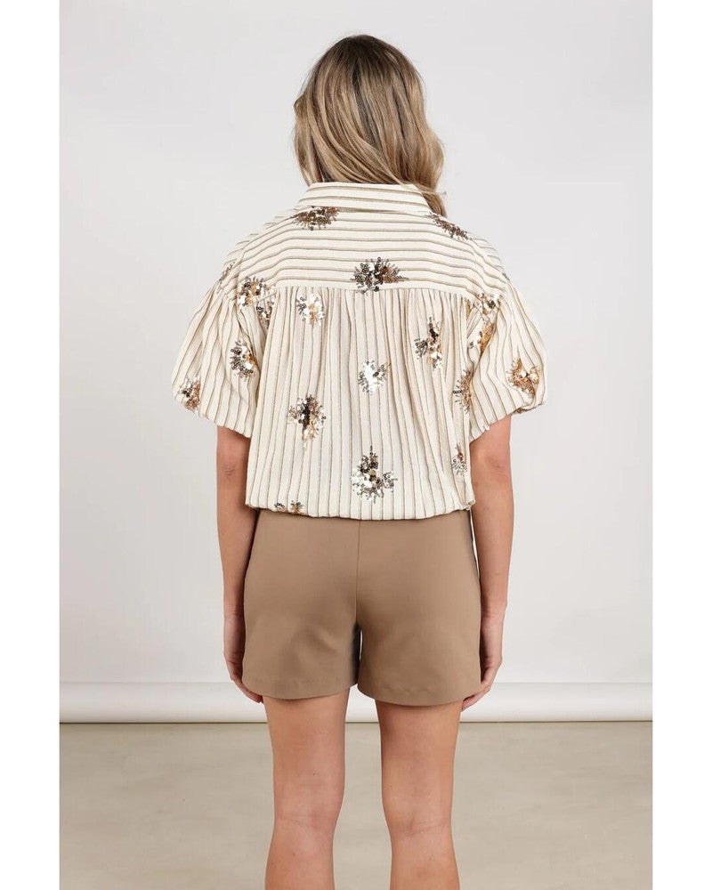Leia Blouse Stripe Paillet Off White Leia Blouse Stripe Paillet Off White