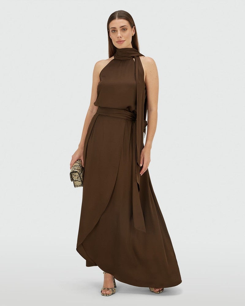 YAMICIA wrap maxi skirt in satin look Bruin 1 YAMICIA wrap maxi skirt in satin look Bruin 1