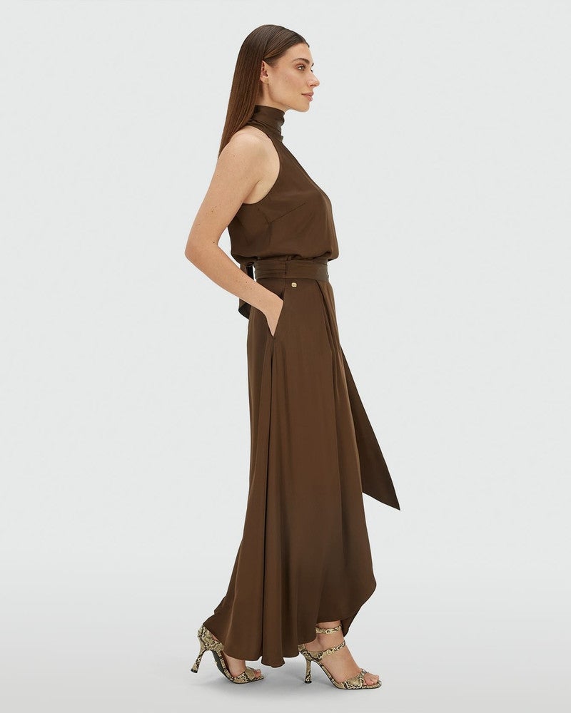 YAMICIA wrap maxi skirt in satin look Bruin 1 YAMICIA wrap maxi skirt in satin look Bruin 1