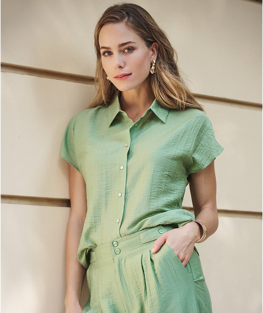 Blouse batwing light crinkle Groen Blouse batwing light crinkle Groen