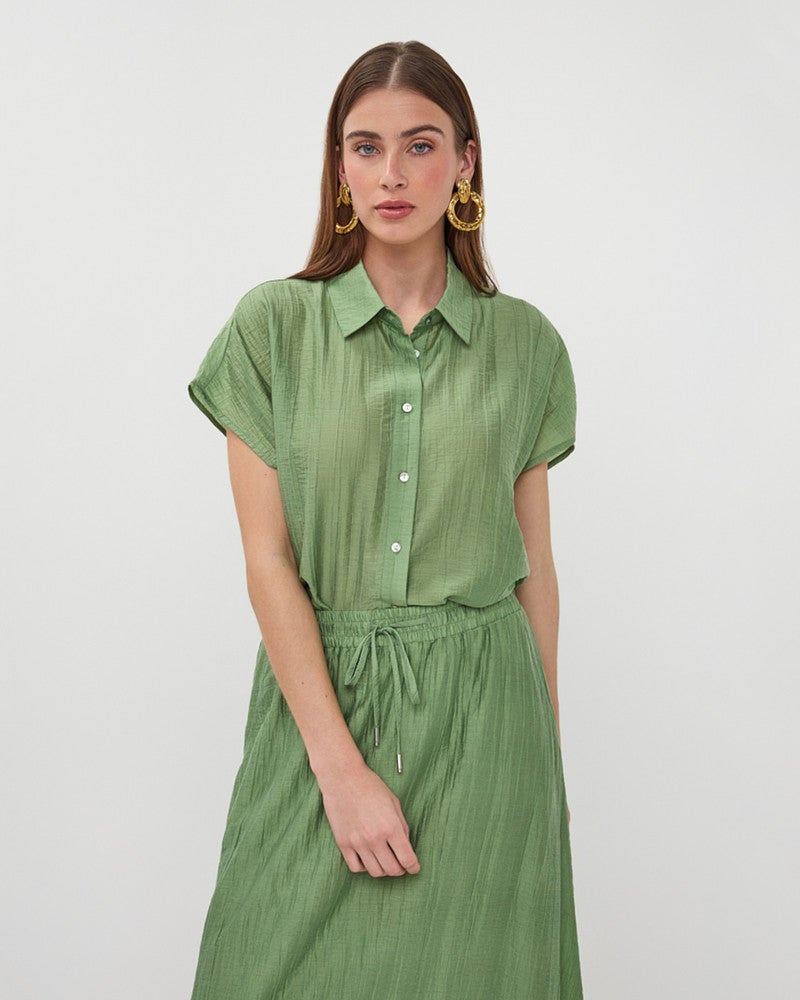 Blouse batwing light crinkle Groen Blouse batwing light crinkle Groen