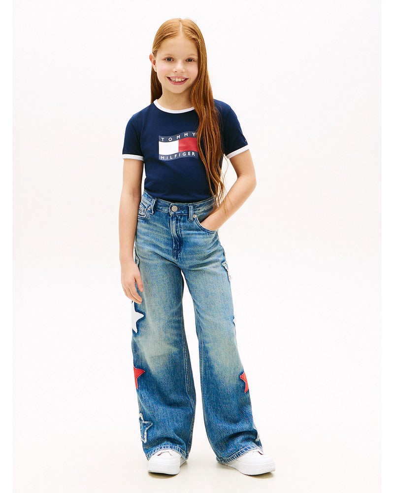 WAVY FLAG RINGER TEE, T-SHIRT Donker Blauw WAVY FLAG RINGER TEE, T-SHIRT Donker Blauw