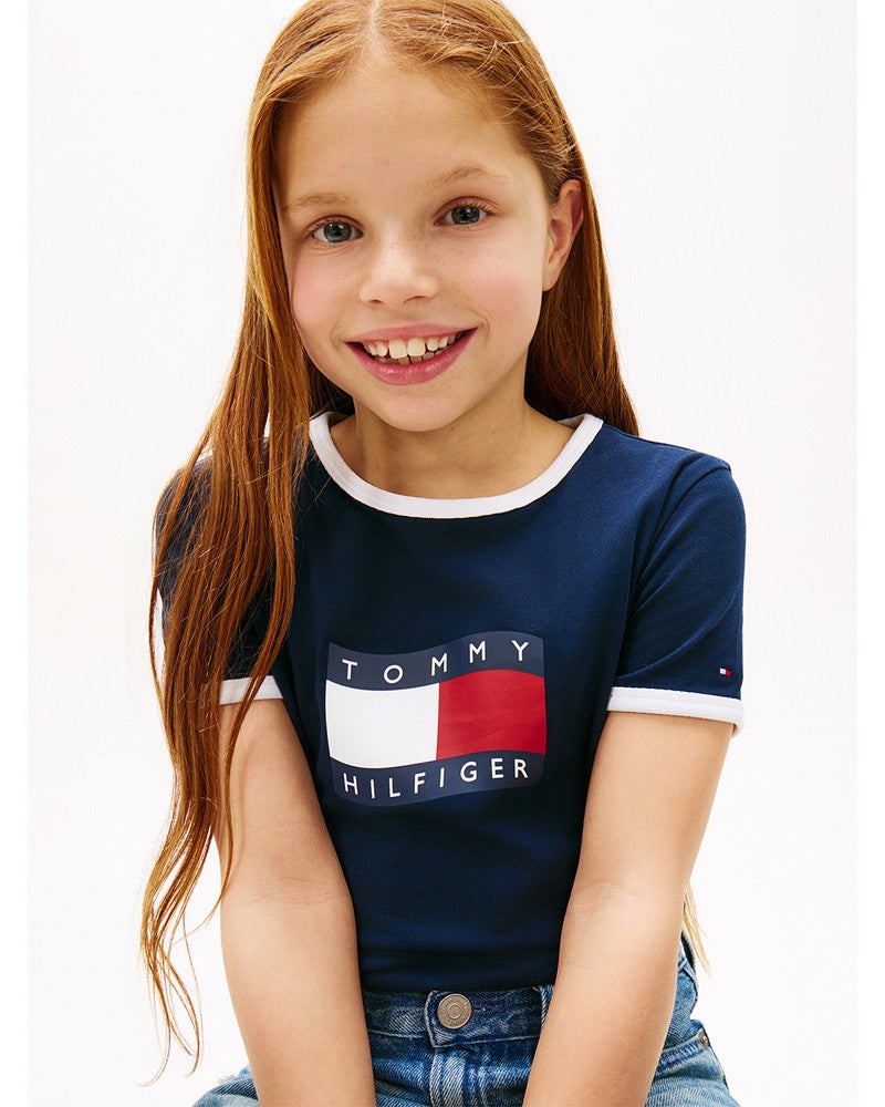 WAVY FLAG RINGER TEE, T-SHIRT Donker Blauw WAVY FLAG RINGER TEE, T-SHIRT Donker Blauw