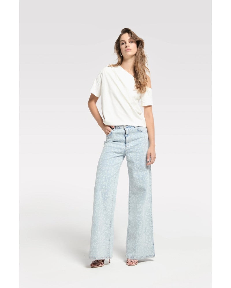 Rosie Extra Wide Leg Print Jeans Blauw Rosie Extra Wide Leg Print Jeans Blauw
