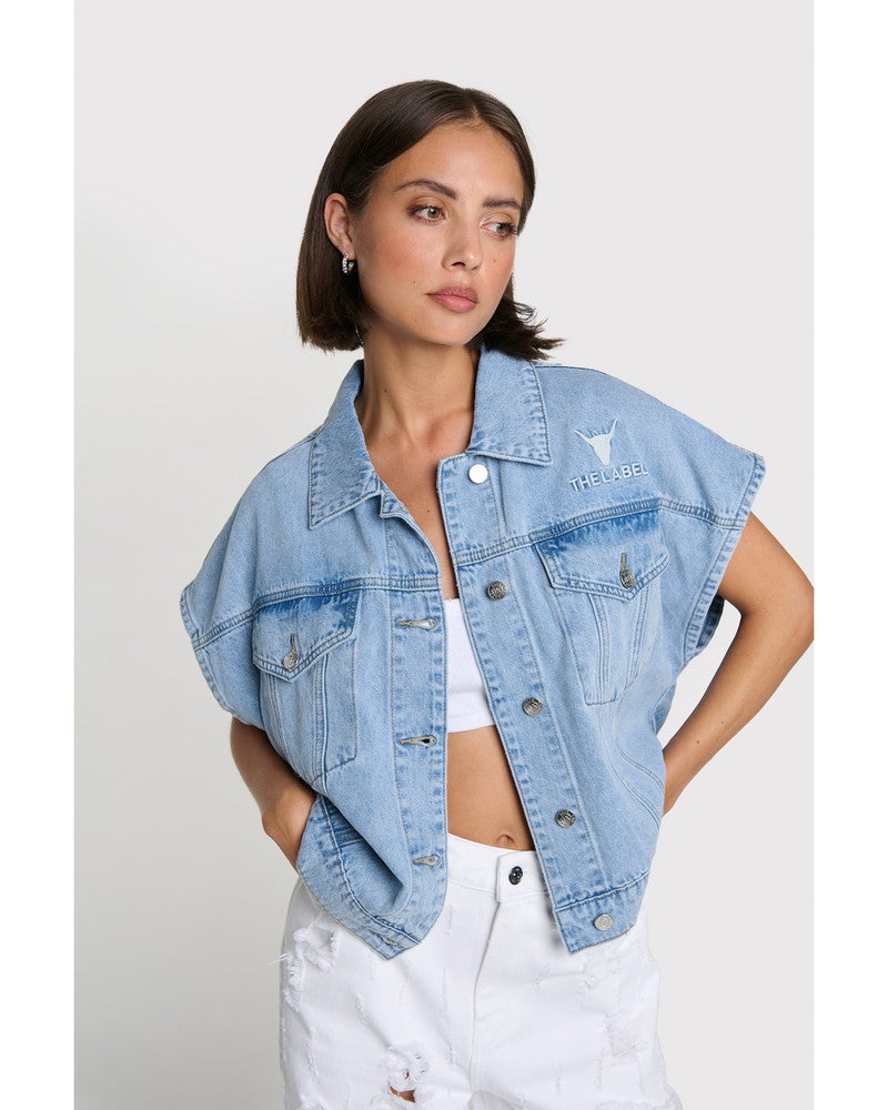 ladies woven soft denim waistcoat Licht Blauw ladies woven soft denim waistcoat Licht Blauw