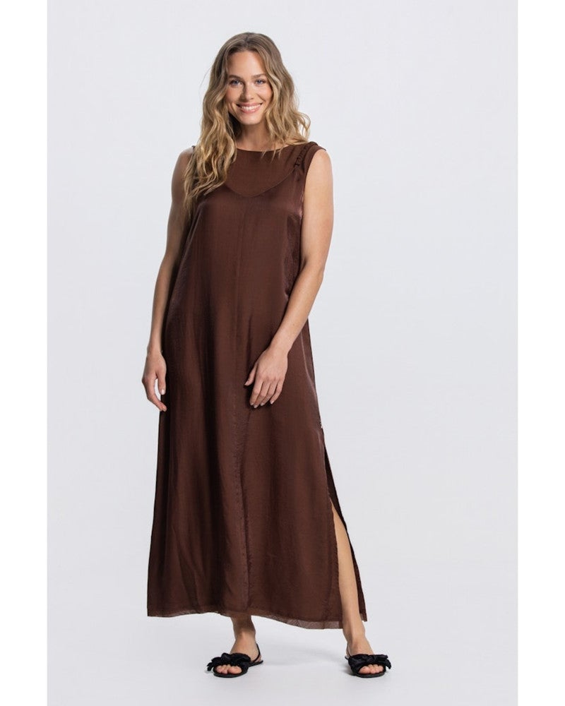 PIXIE JURK LWS 592 sleeveless transparant shoulder long Bruin 1 PIXIE JURK LWS 592 sleeveless transparant shoulder long Bruin 1