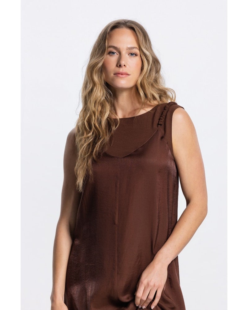 PIXIE JURK LWS 592 sleeveless transparant shoulder long Bruin 1 PIXIE JURK LWS 592 sleeveless transparant shoulder long Bruin 1