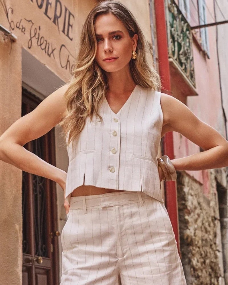 Gilet short linen striped Off White Gilet short linen striped Off White