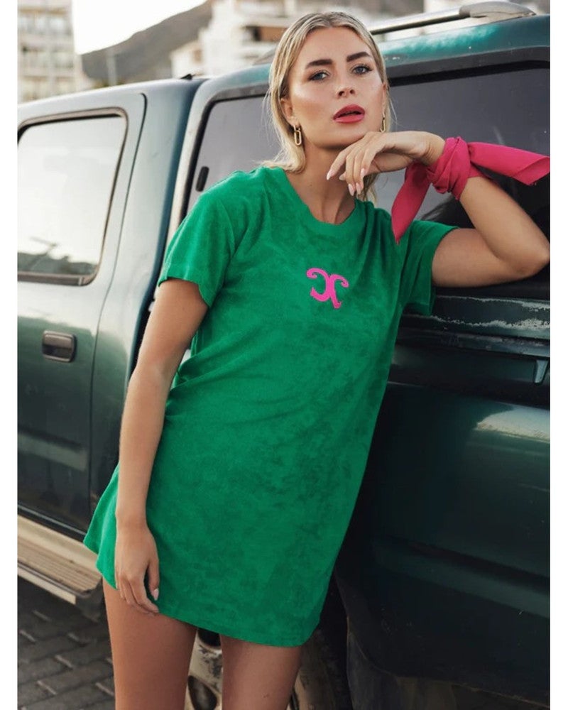 Badstof Dress CC Velvet Neon Pink Groen Badstof Dress CC Velvet Neon Pink Groen