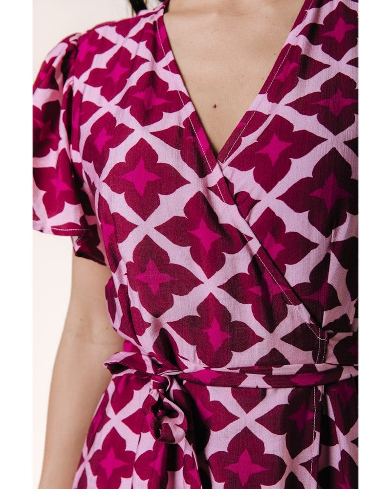 Ava Geo Real Wrap Maxi Dress SS Roze Ava Geo Real Wrap Maxi Dress SS Roze