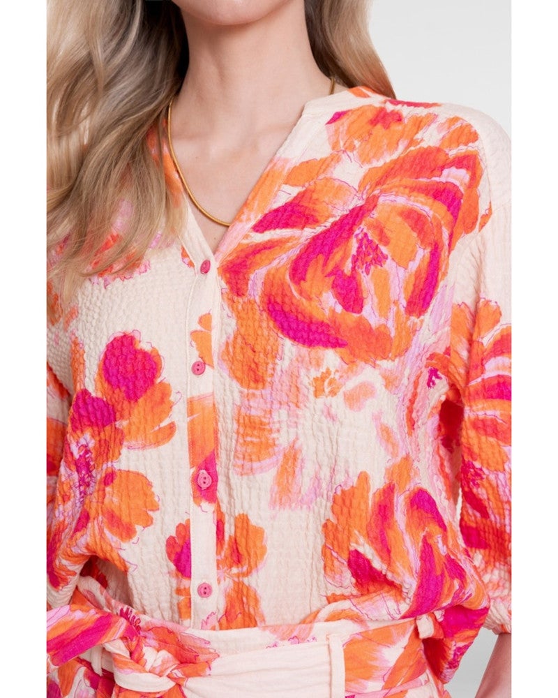Blouse mousseline bloemenprint Oranje Blouse mousseline bloemenprint Oranje