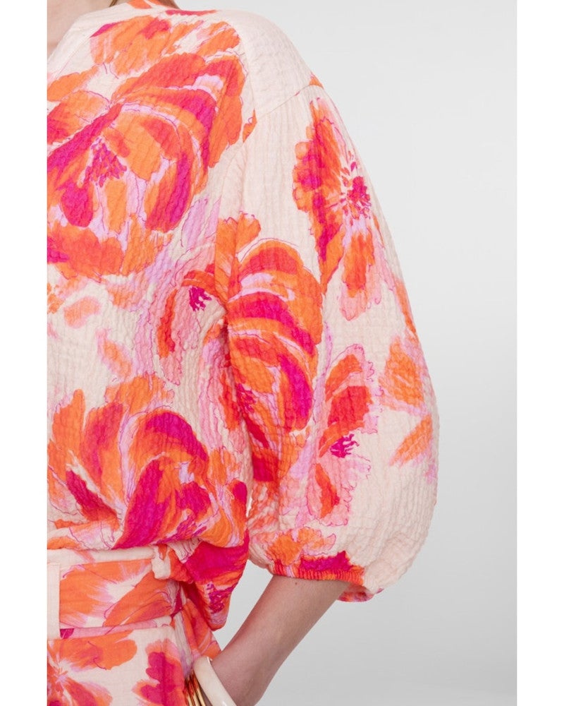 Blouse mousseline bloemenprint Oranje Blouse mousseline bloemenprint Oranje