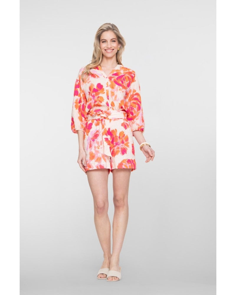 Blouse mousseline bloemenprint Oranje Blouse mousseline bloemenprint Oranje