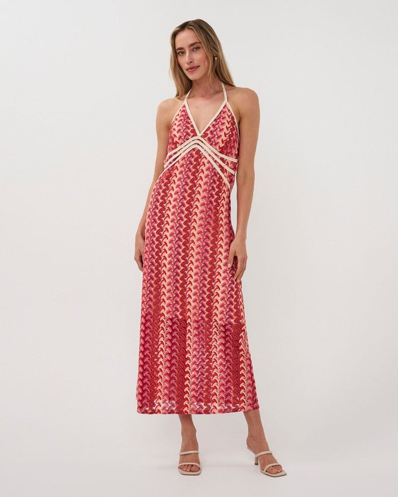 Dress halter long colored crochet Rood Dress halter long colored crochet Rood