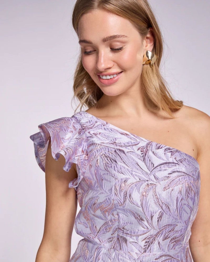 Deva Jacquard One-Shoulder Dress Paars Deva Jacquard One-Shoulder Dress Paars