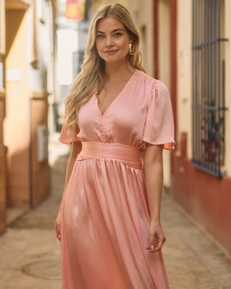 Domia Satin Maxi Dress Roze Domia Satin Maxi Dress Roze