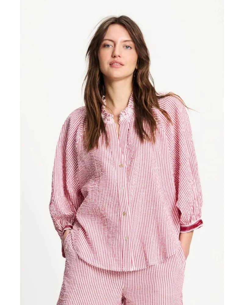BLOUSE - Seersucker Red White Rood BLOUSE - Seersucker Red White Rood