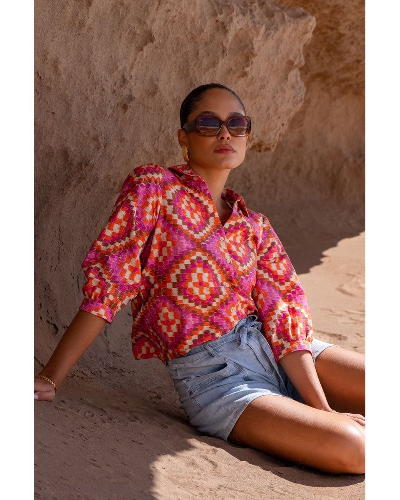 Blouse kleurrijke tile print Roze Blouse kleurrijke tile print Roze