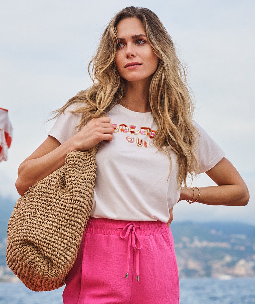 T-shirt beading Soleil Oui Off White T-shirt beading Soleil Oui Off White