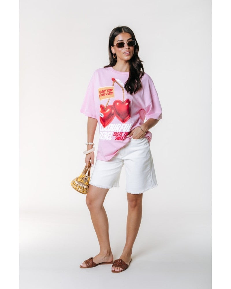 Sweet Cherry Oversized Tee Roze Sweet Cherry Oversized Tee Roze