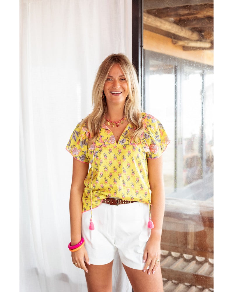 Yellow Double Print Blouse Geel Yellow Double Print Blouse Geel