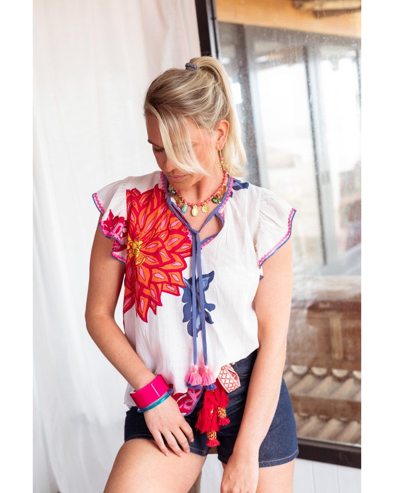 white Big Flower Blouse Short Sleeves Wit 1 white Big Flower Blouse Short Sleeves Wit 1