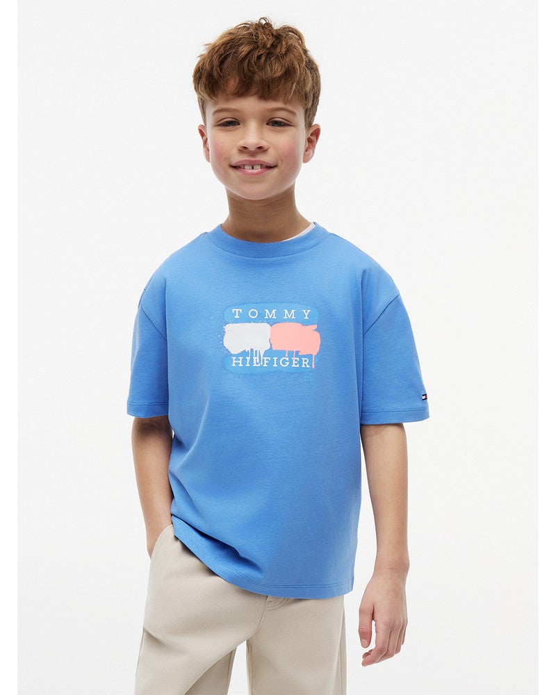 TOMMY FLAG GRAFFITI T-SHIRT Blauw TOMMY FLAG GRAFFITI T-SHIRT Blauw
