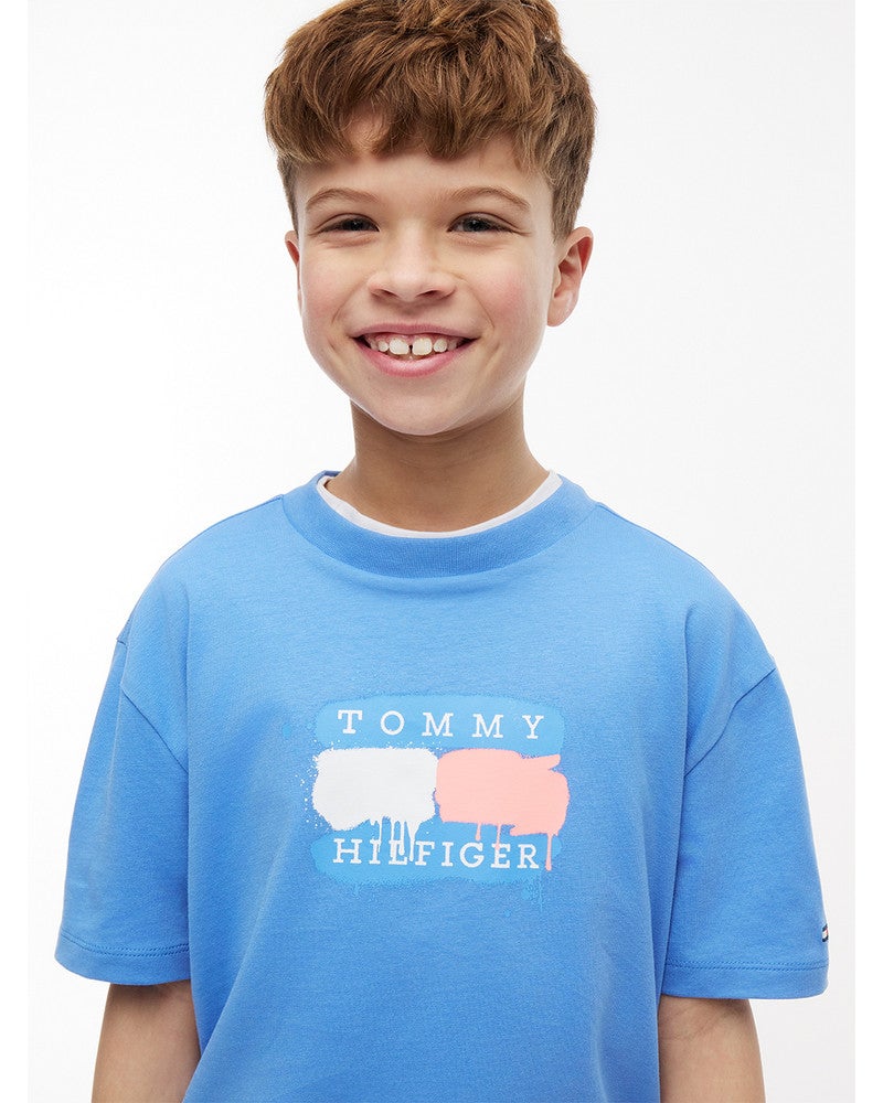 TOMMY FLAG GRAFFITI T-SHIRT Blauw TOMMY FLAG GRAFFITI T-SHIRT Blauw