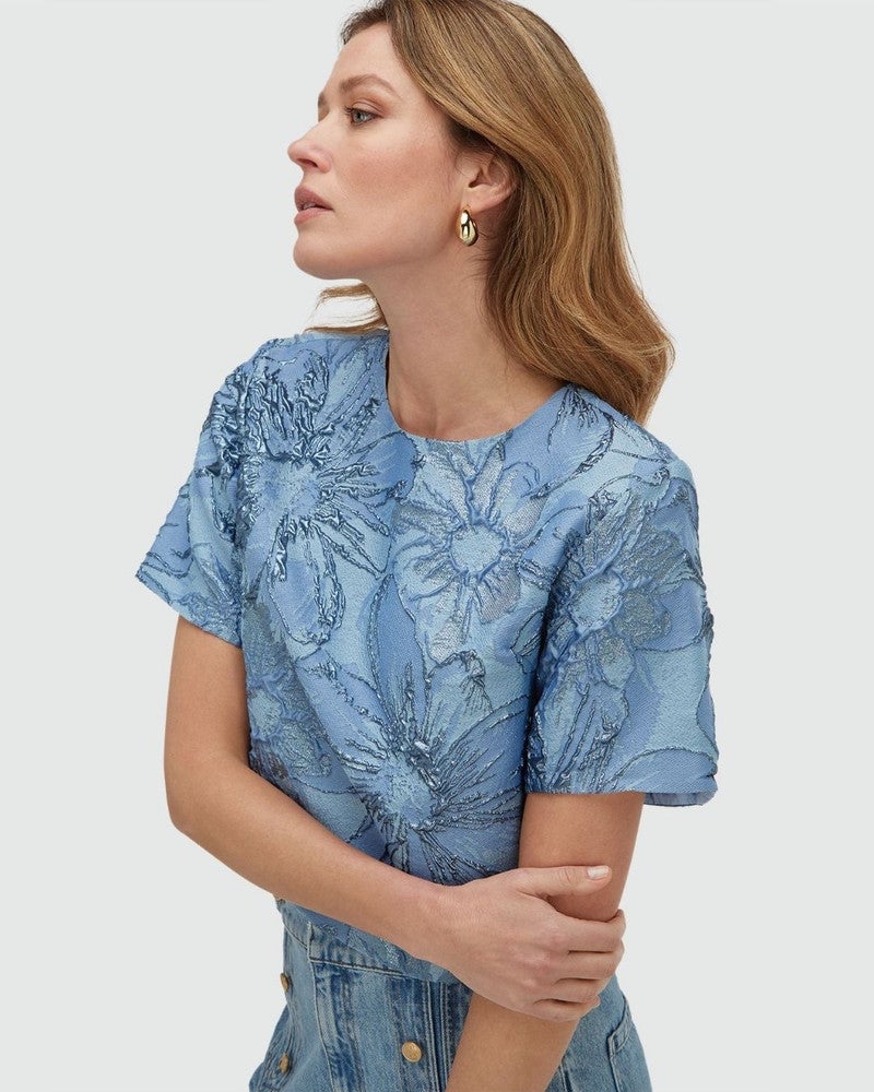 KILIANA cropped top met metallic details Blauw KILIANA cropped top met metallic details Blauw