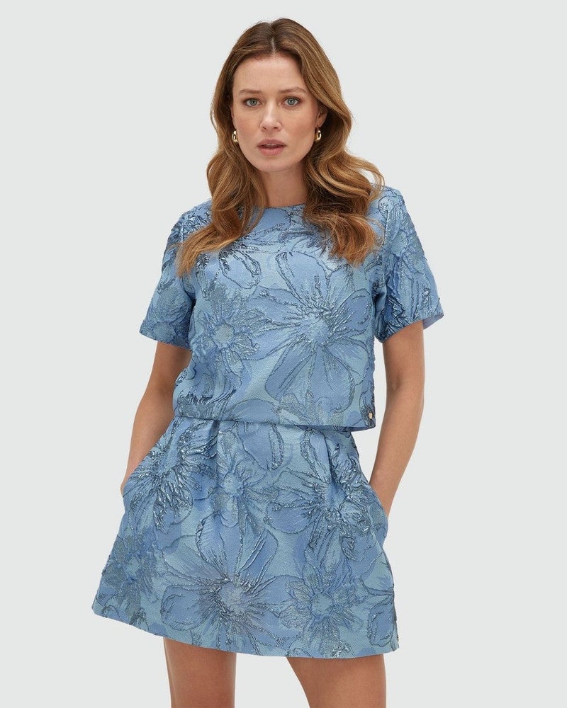 KILIANA cropped top met metallic details Blauw KILIANA cropped top met metallic details Blauw