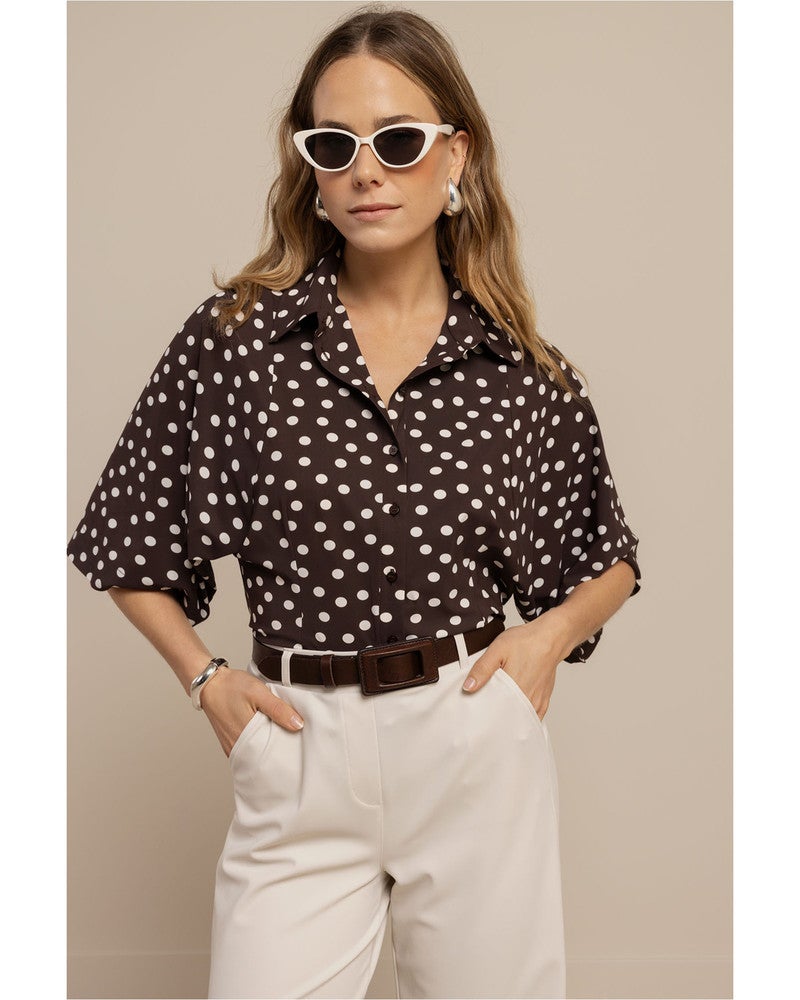 Fabienne dot blouse Bruin 1 Fabienne dot blouse Bruin 1