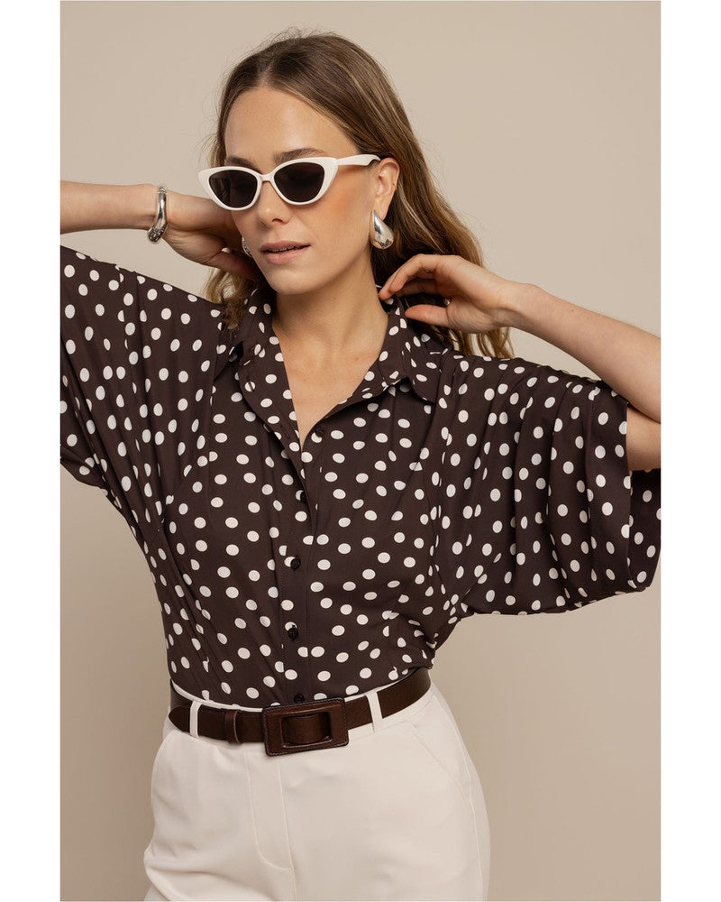 Fabienne dot blouse Bruin 1 Fabienne dot blouse Bruin 1