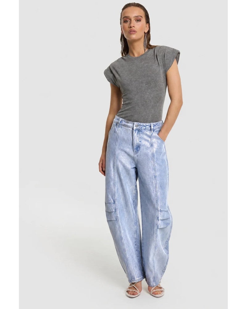 ladies woven pleated balloon jeans LYON Blauw ladies woven pleated balloon jeans LYON Blauw