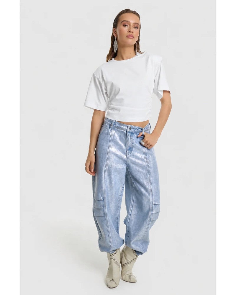 ladies woven pleated balloon jeans LYON Blauw ladies woven pleated balloon jeans LYON Blauw
