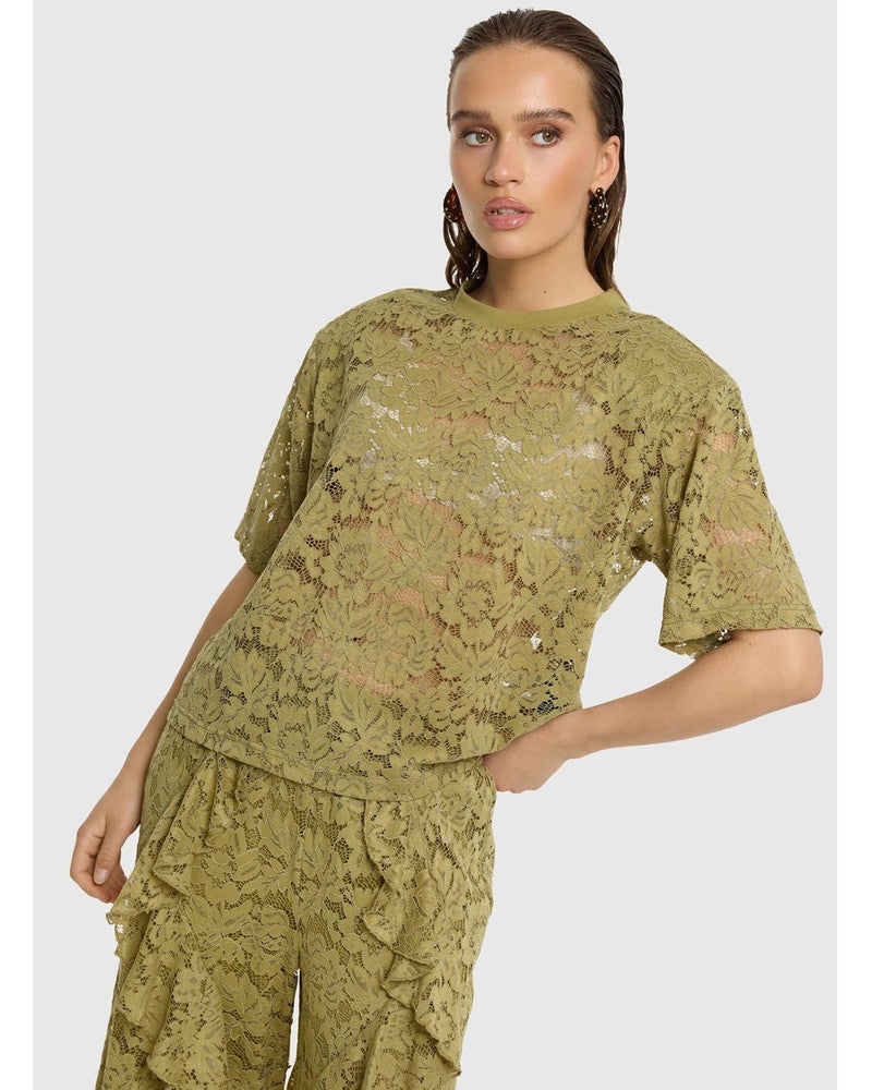 ladies knitted cropped lace t-shirt ANGIE Army ladies knitted cropped lace t-shirt ANGIE Army