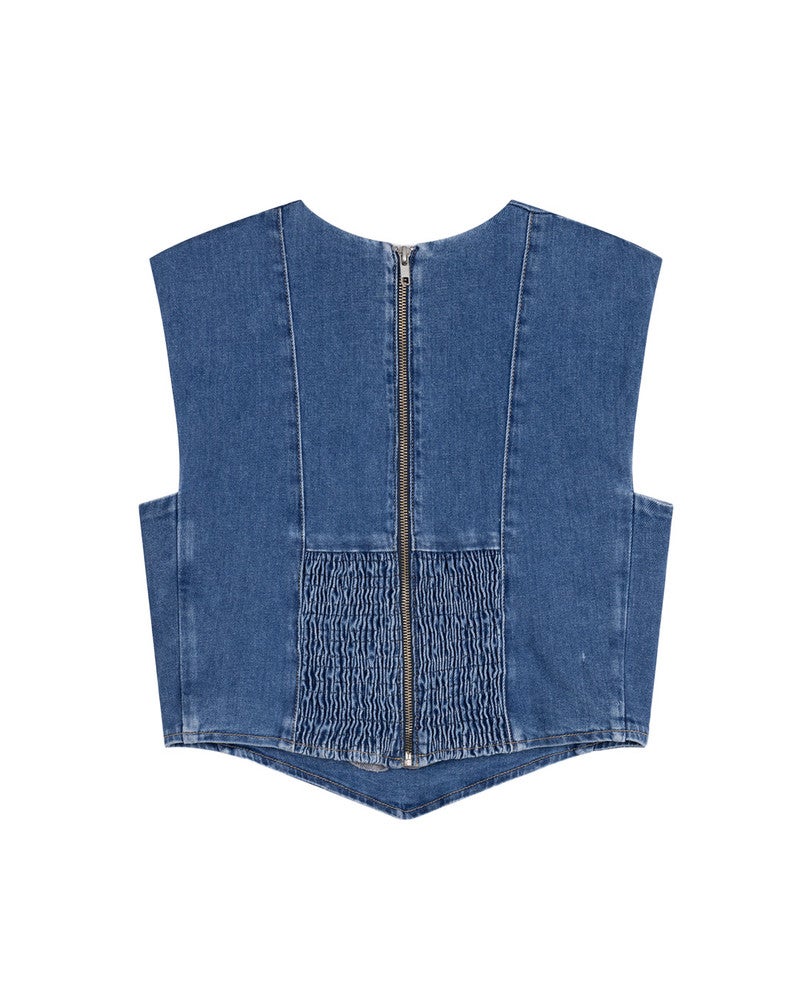 ladies woven denim corset top Blauw ladies woven denim corset top Blauw