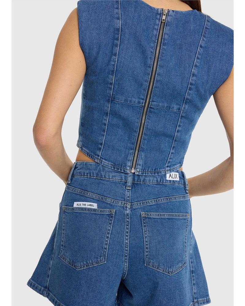 ladies woven denim shorts Blauw ladies woven denim shorts Blauw
