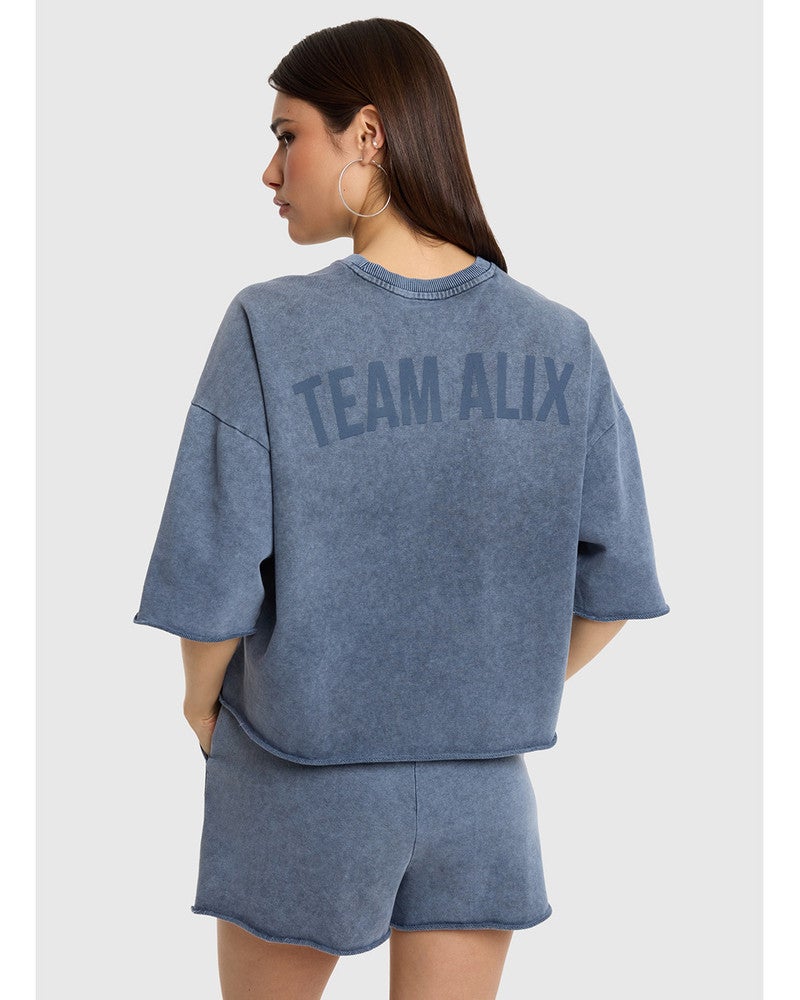 ladies knitted cut seam sweat t-shirt Donker Blauw ladies knitted cut seam sweat t-shirt Donker Blauw