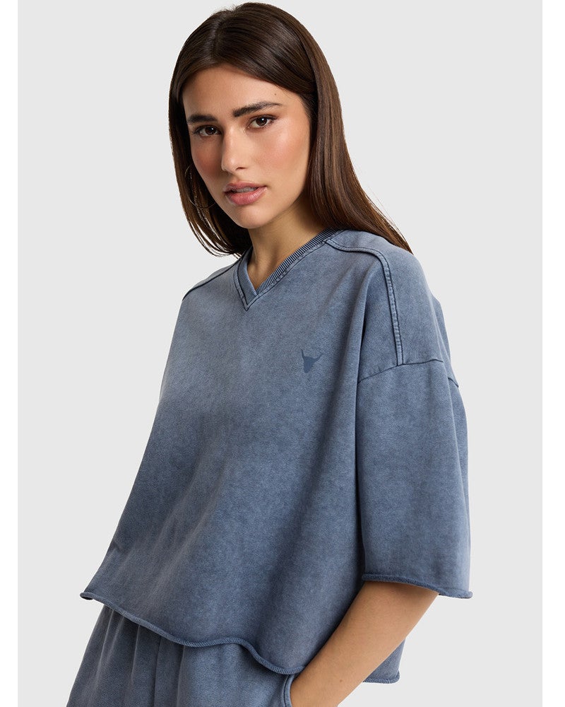 ladies knitted cut seam sweat t-shirt Donker Blauw ladies knitted cut seam sweat t-shirt Donker Blauw