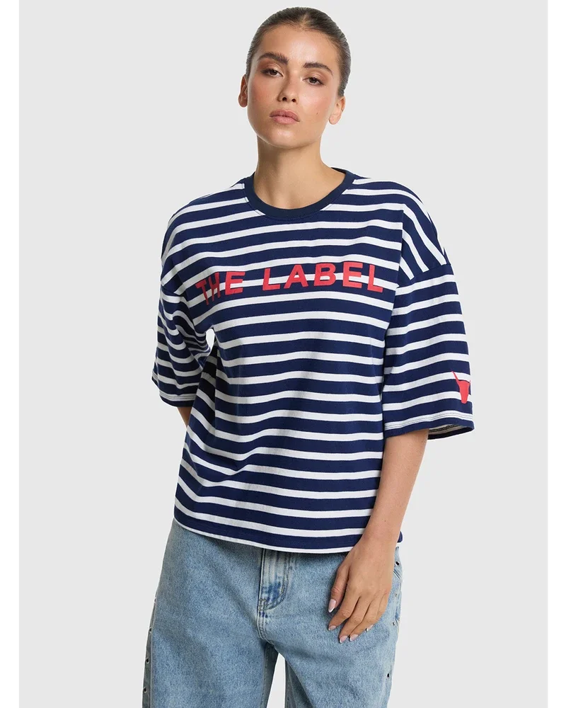 ladies knitted Y/D stripe t-shirt Donker Blauw ladies knitted Y/D stripe t-shirt Donker Blauw