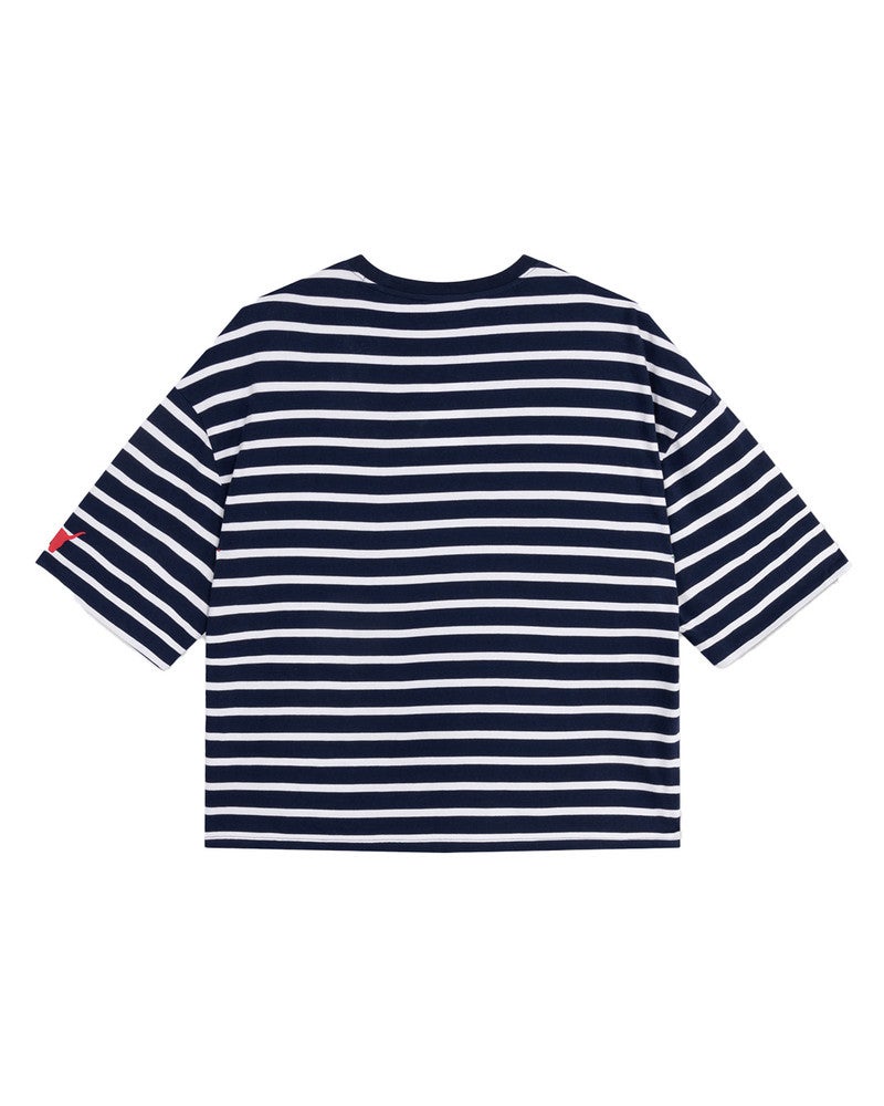 ladies knitted Y/D stripe t-shirt Donker Blauw ladies knitted Y/D stripe t-shirt Donker Blauw
