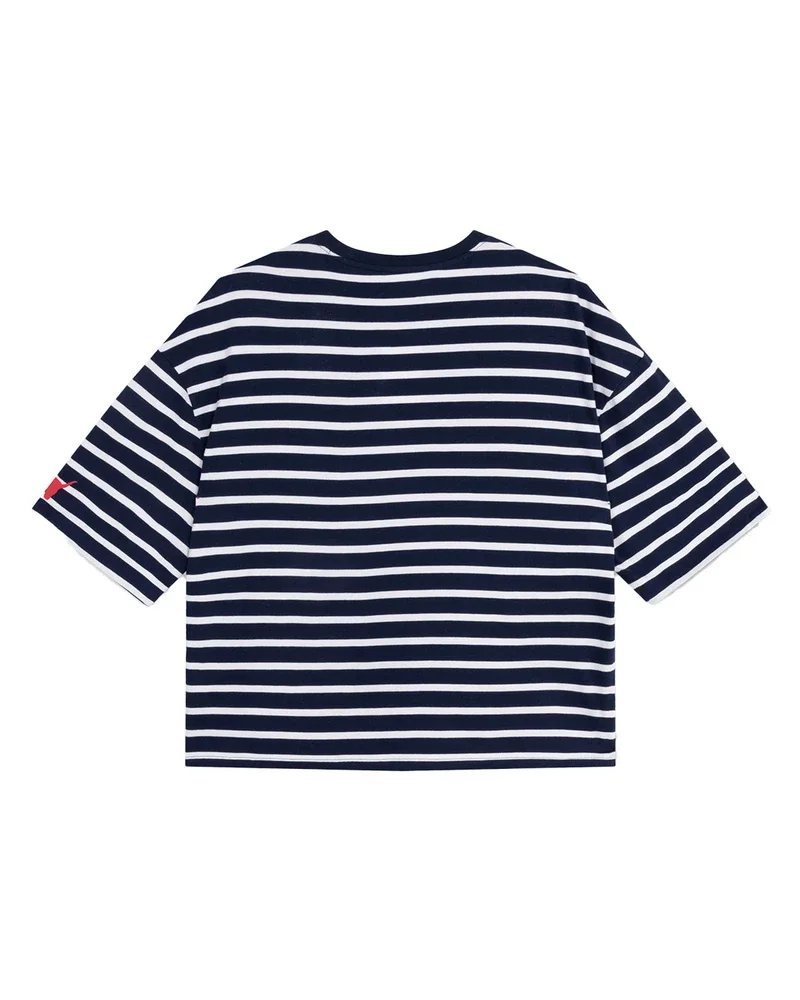 ladies knitted Y/D stripe t-shirt Donker Blauw ladies knitted Y/D stripe t-shirt Donker Blauw