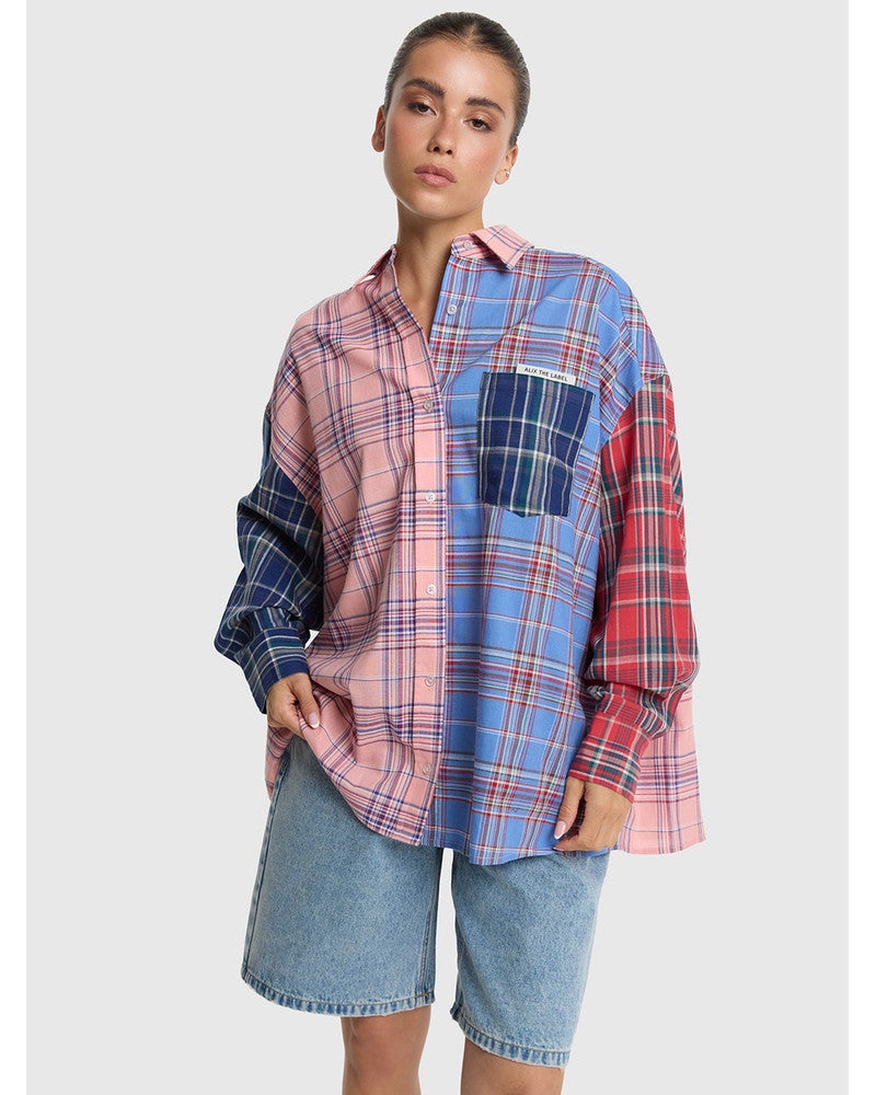 ladies woven check mix blouse Multi ladies woven check mix blouse Multi