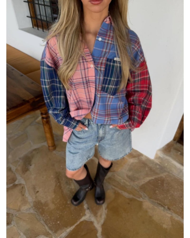 ladies woven check mix blouse Multi ladies woven check mix blouse Multi
