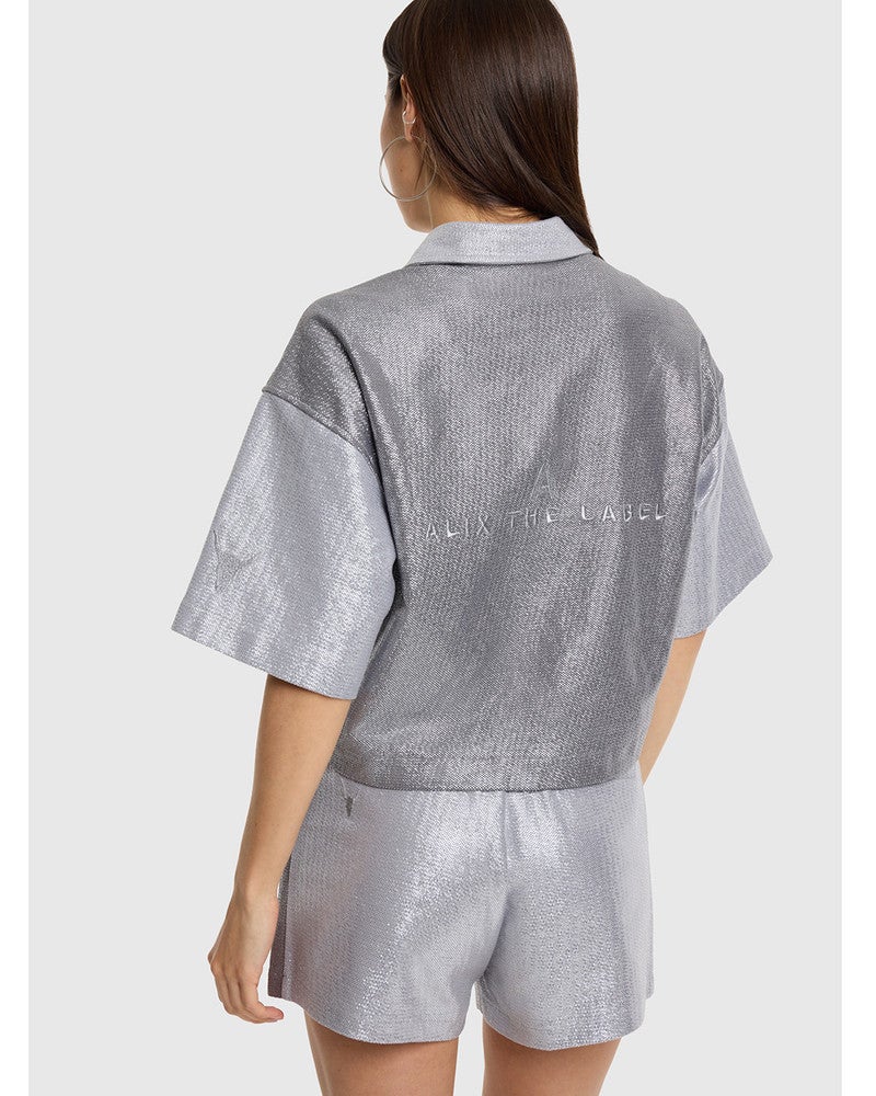 ladies knitted foil cropped blouse Grijs ladies knitted foil cropped blouse Grijs
