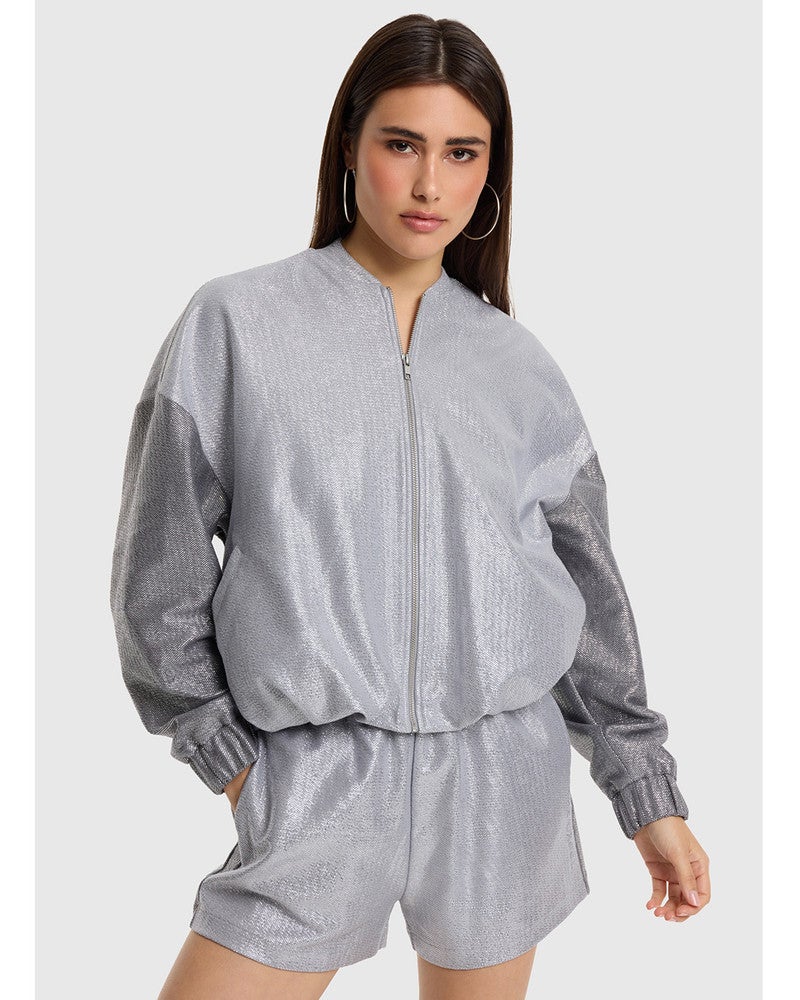 ladies knitted foil balloon bomber Grijs ladies knitted foil balloon bomber Grijs