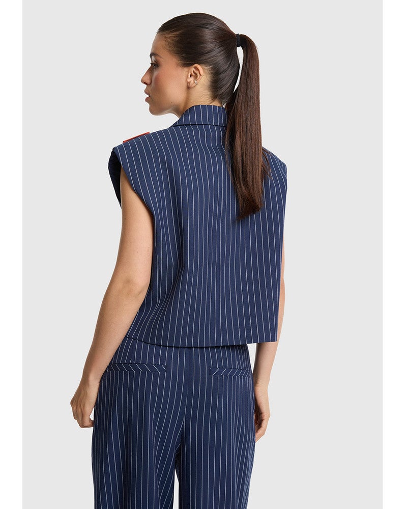 ladies woven striped waistcoat Donker Blauw ladies woven striped waistcoat Donker Blauw